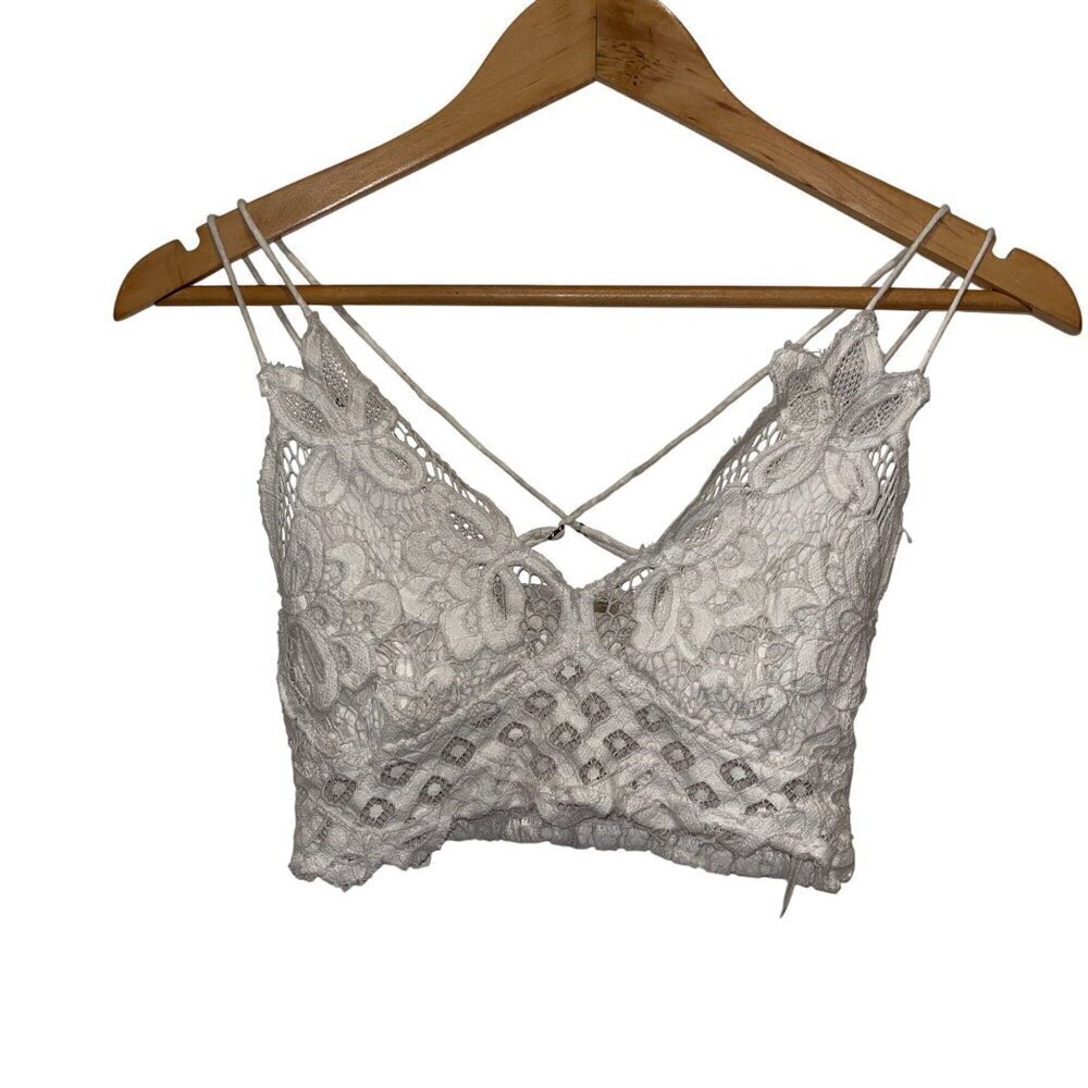 Free People Lace Crochet Small White Bralette Top With Adjustable Spaghetti Stra